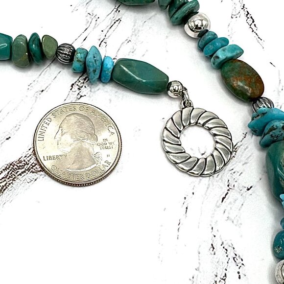 Carolyn Pollack Blue Turquoise Beaded Freeform 925 Sterling Silver Necklace 20" - Picture 5 of 5